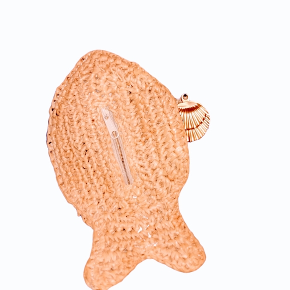 LIZ CLAIBORNE Embroidery Woven Raffia/Jute Crossbody Fish Coin Holder Large Tote - Picture 3 of 5